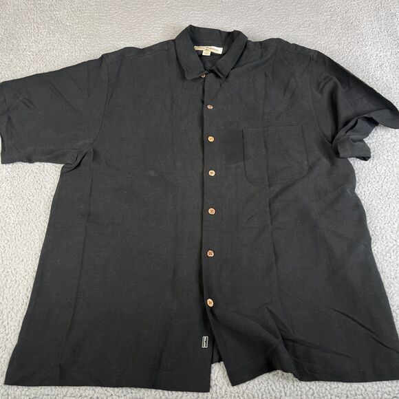 Tommy Bahama Shirt Mens XL Black Silk Martini Lounge Embroidered Camp Spellout - Picture 4 of 13